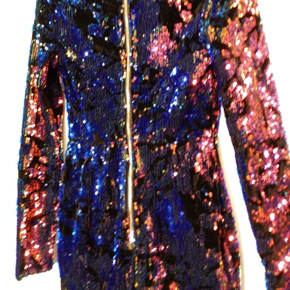 Vera‎ Lucy Dress XS Mini Bodycon Sequin Allover Colorful Sparkle Party Copper - Picture 9 of 10